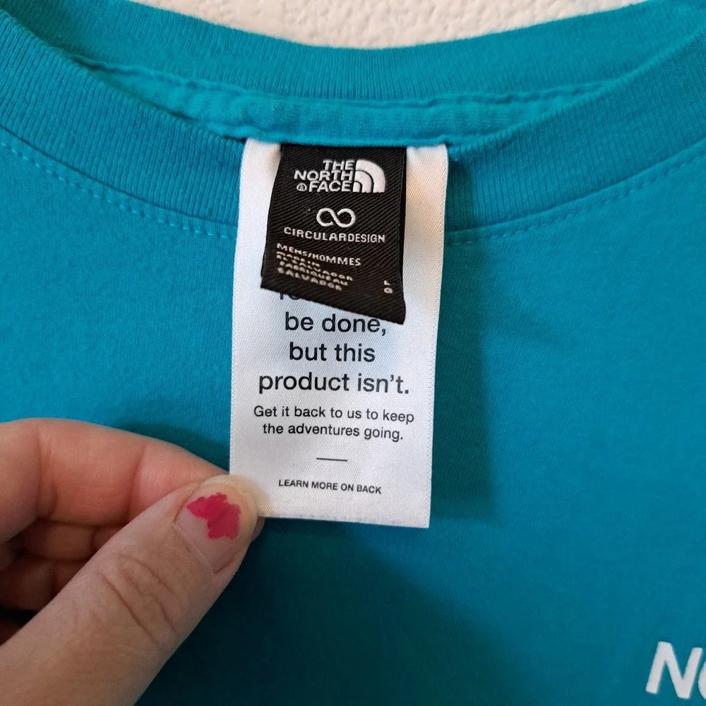 The North Face Mens Circular Design Long Sleeve Logo T-Shirt Teal Blue Large